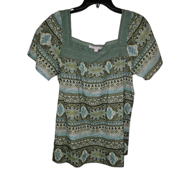 Stella + Ginger Green Patterned Women's Top size small 100% cotton NWT - Picture 1 of 7